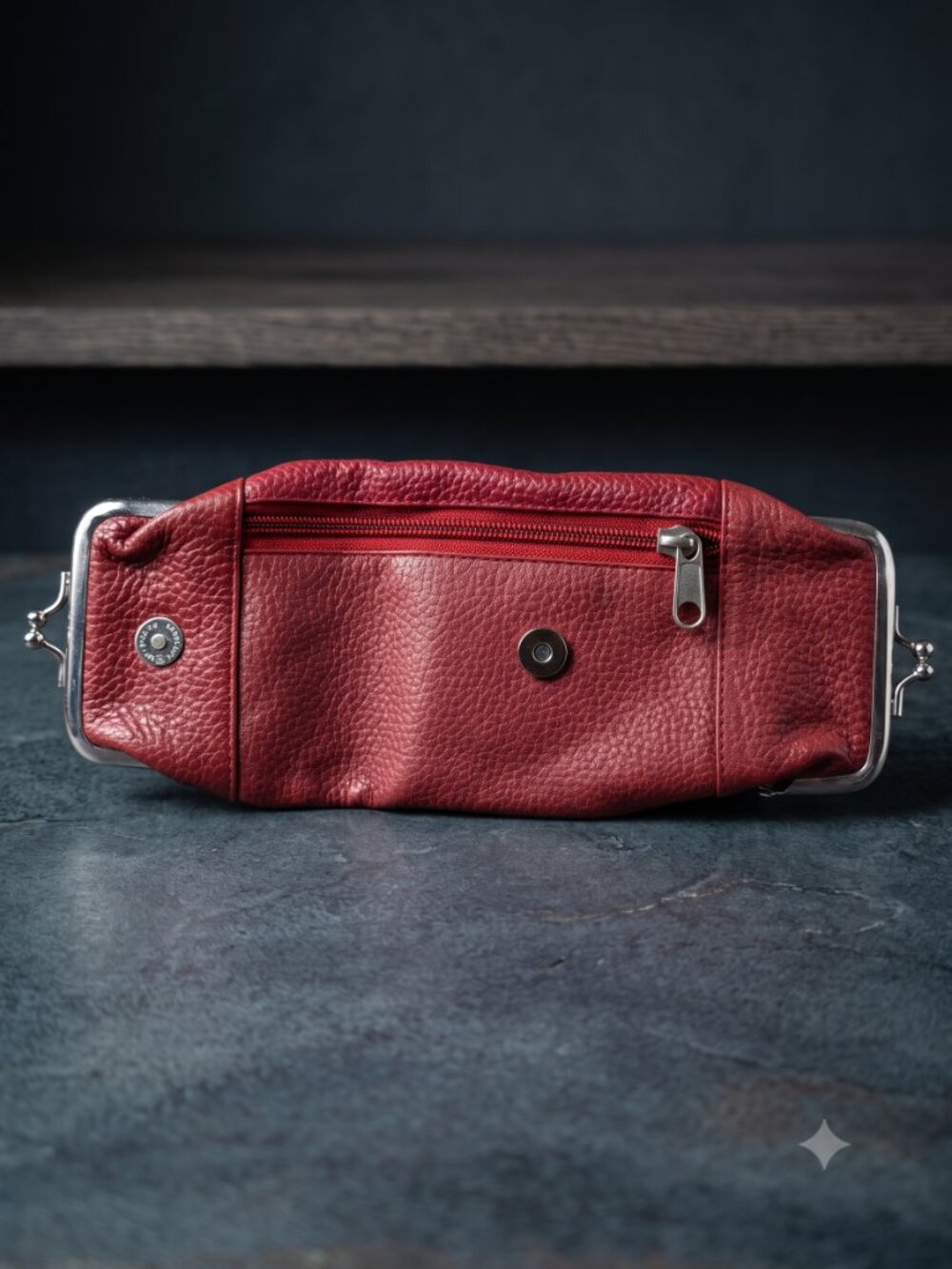 Women's Genuine Leather Clutch Coin Purse with Lighter Pouch, Burgundy